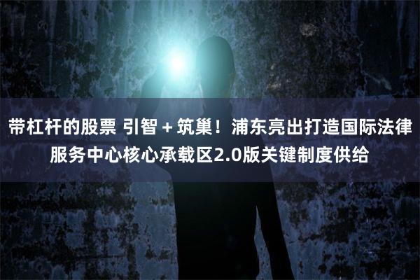 带杠杆的股票 引智+筑巢!浦东亮出打造国际法律服务中心核心承载区2.0版关键制度供给